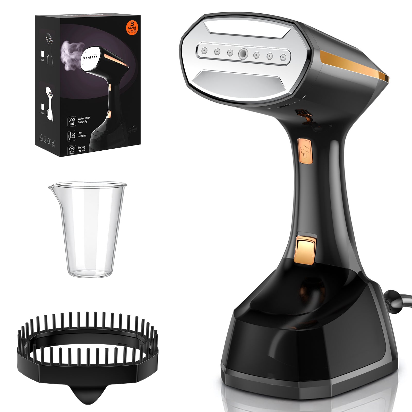 Clothes Steamer Handheld,Travel Steamer for Clothes Removes Wrinkle and Odours with Detachable 300ml Water Tank and LED Screen 3 Speed,1800W Garment Steamer for Travel,Home, Office.Black