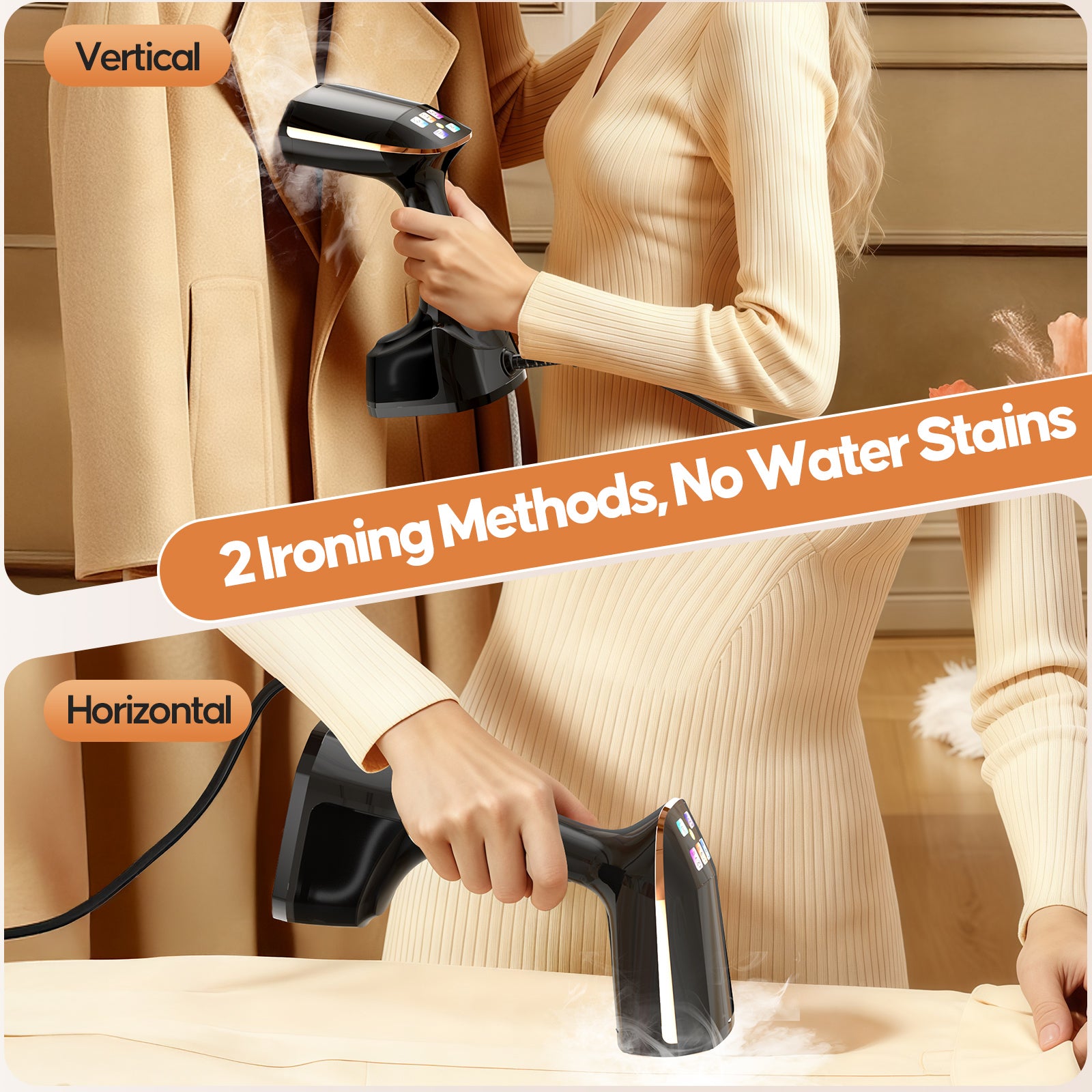 Clothes Steamer Handheld,Travel Steamer for Clothes Removes Wrinkle and Odours with Detachable 300ml Water Tank and LED Screen 3 Speed,1800W Garment Steamer for Travel,Home, Office.Black