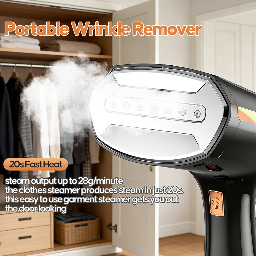 Clothes Steamer Handheld,Travel Steamer for Clothes Removes Wrinkle and Odours with Detachable 300ml Water Tank and LED Screen 3 Speed,1800W Garment Steamer for Travel,Home, Office.Black