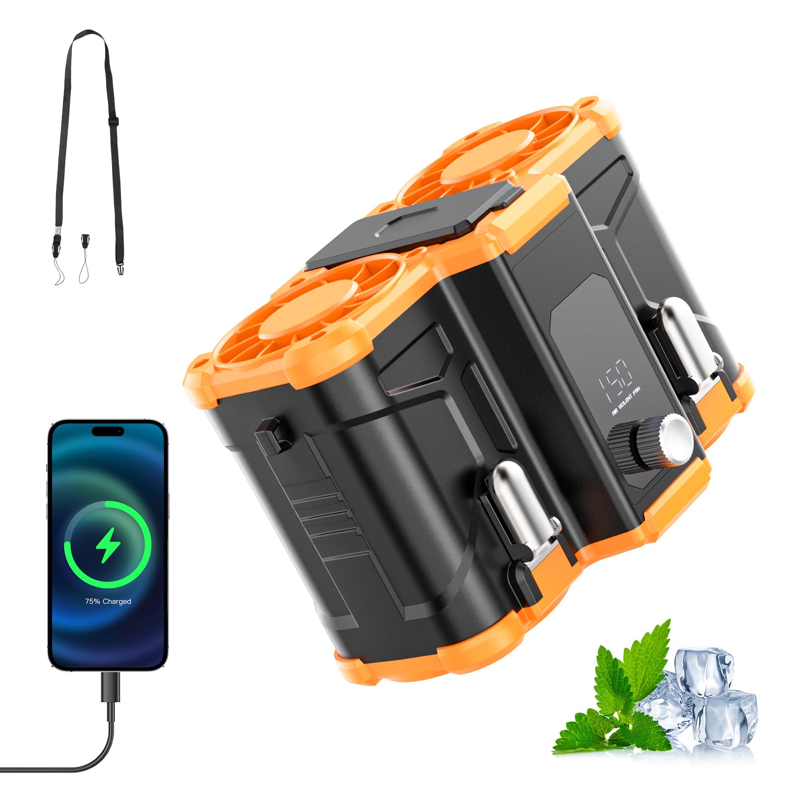 2025 Personal Waist Fan with 10,000mAh, 150 Speeds 16000RPM Strong Airflow Dual Motors, Portable Belt Clip on Waist Cooling Shirt Fan, Perfect for Outdoor Sports, Work, Camp & Travel