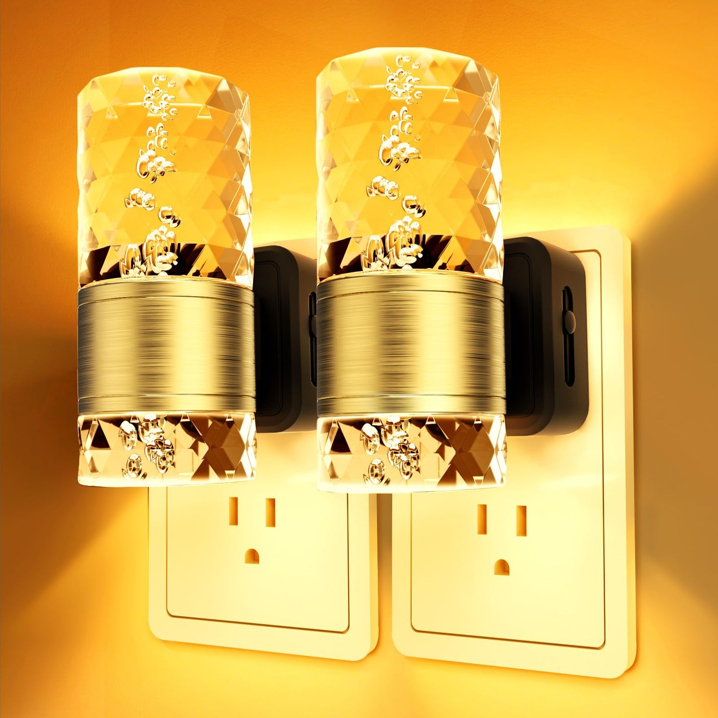 PKBD Night Light Plug in Wall with Dusk to Dawn Sensor, 3000K Warm White Light, Adjustable Brightness 100LM