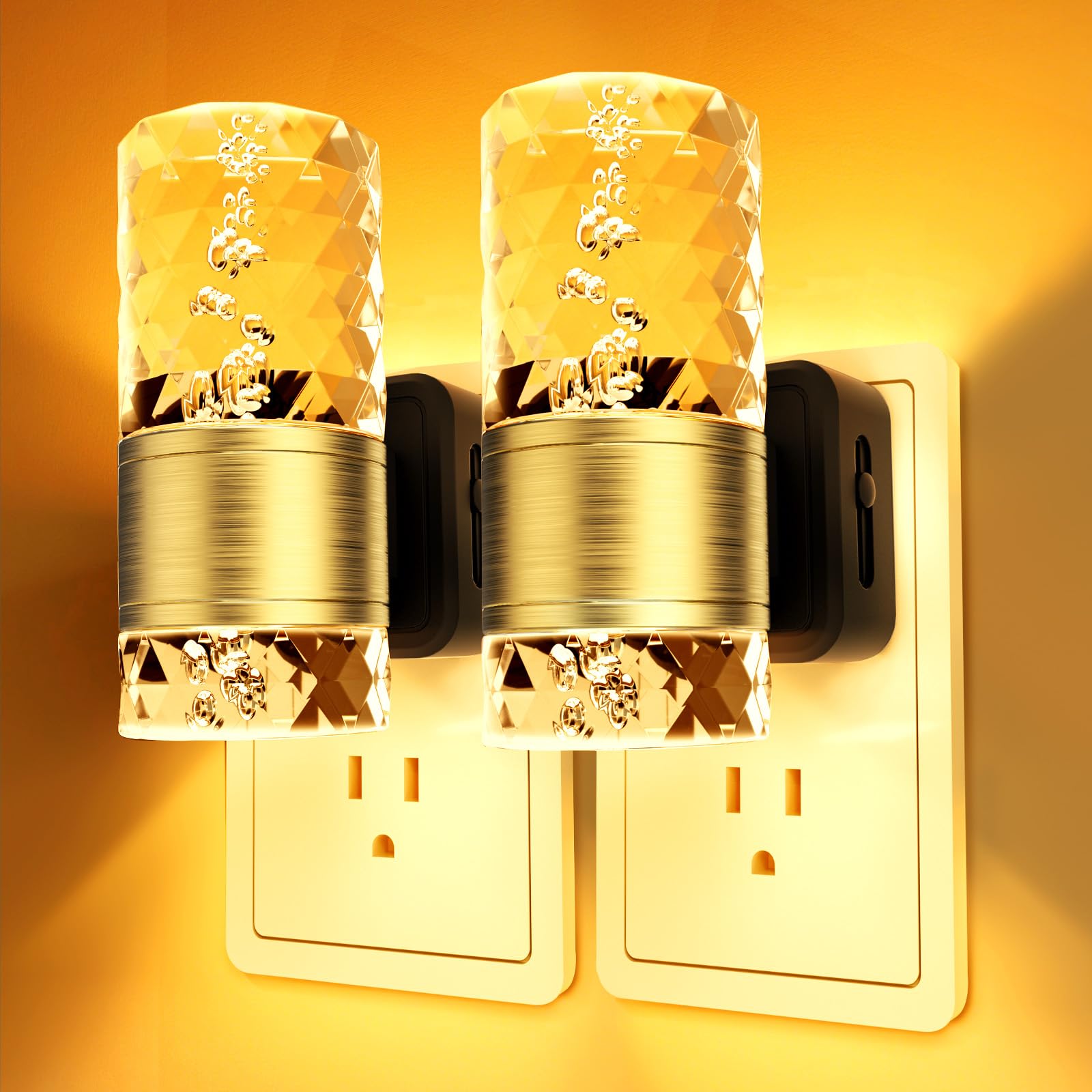 PKBD Night Light Plug in Wall with Dusk to Dawn Sensor, 3000K Warm White Light, Adjustable Brightness 100LM