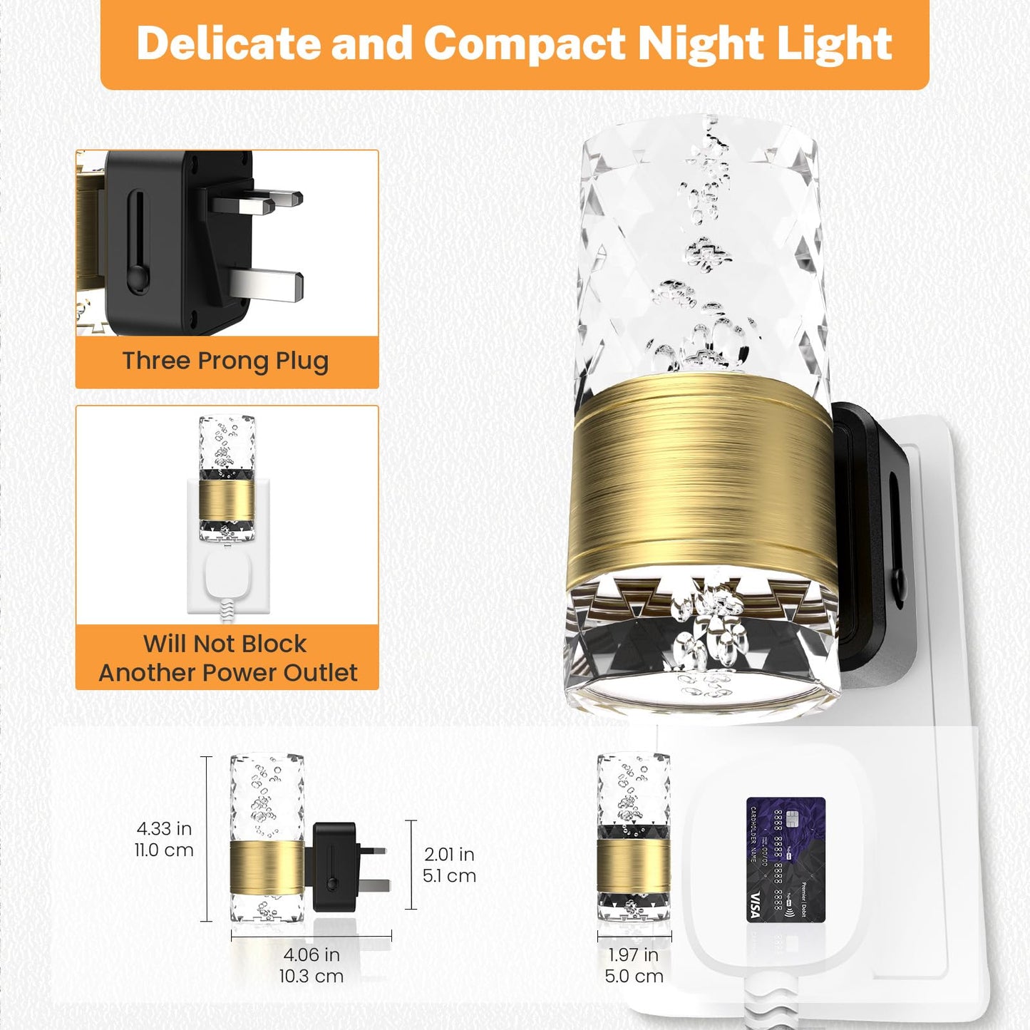 PKBD Night Light Plug in Wall with Dusk to Dawn Sensor, 3000K Warm White Light, Adjustable Brightness 100LM