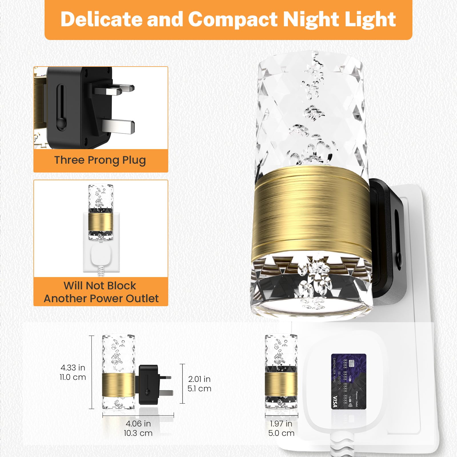 PKBD Night Light Plug in Wall with Dusk to Dawn Sensor, 3000K Warm White Light, Adjustable Brightness 100LM