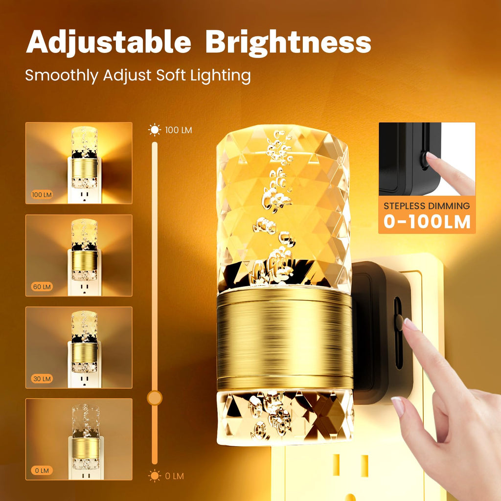 PKBD Night Light Plug in Wall with Dusk to Dawn Sensor, 3000K Warm White Light, Adjustable Brightness 100LM