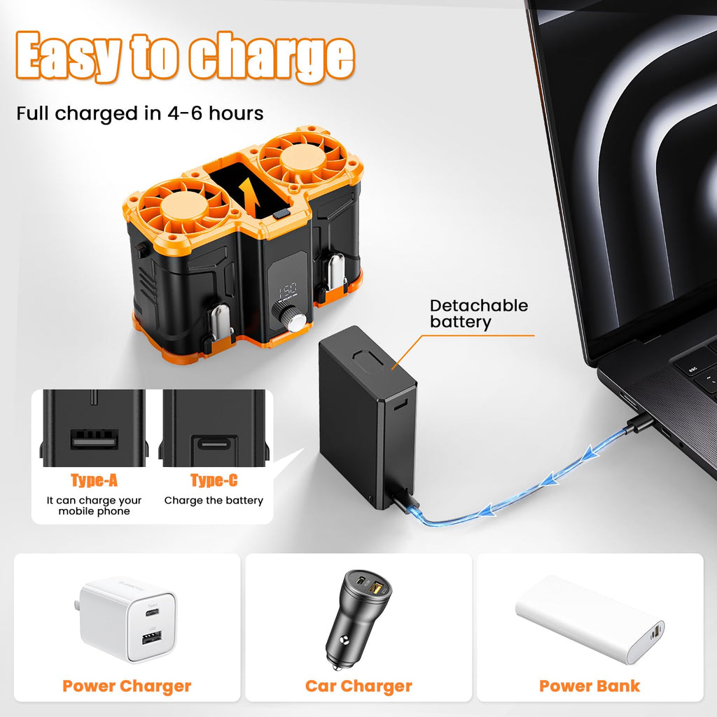 2025 Personal Waist Fan with 10,000mAh, 150 Speeds 16000RPM Strong Airflow Dual Motors, Portable Belt Clip on Waist Cooling Shirt Fan, Perfect for Outdoor Sports, Work, Camp & Travel