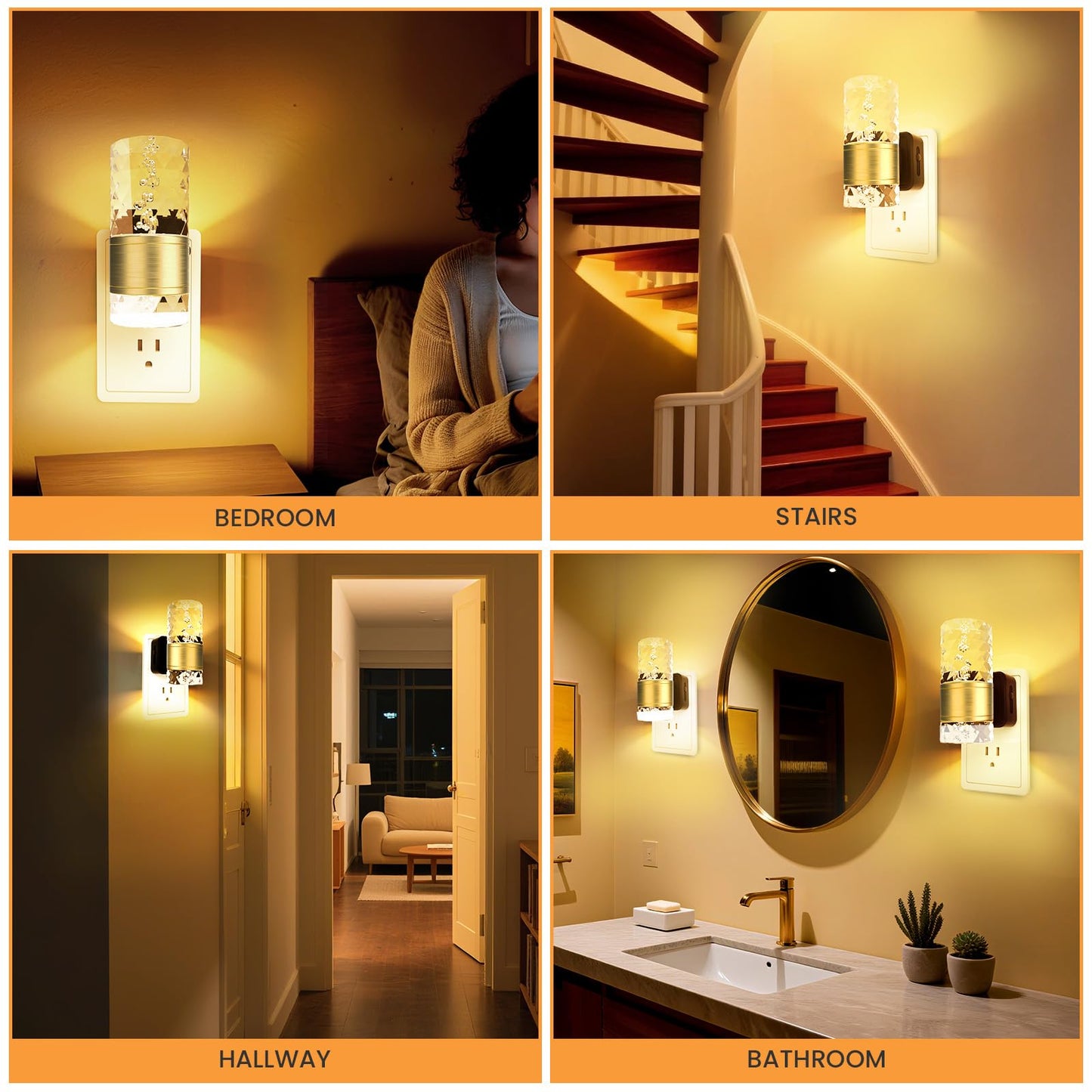 PKBD Night Light Plug in Wall with Dusk to Dawn Sensor, 3000K Warm White Light, Adjustable Brightness 100LM