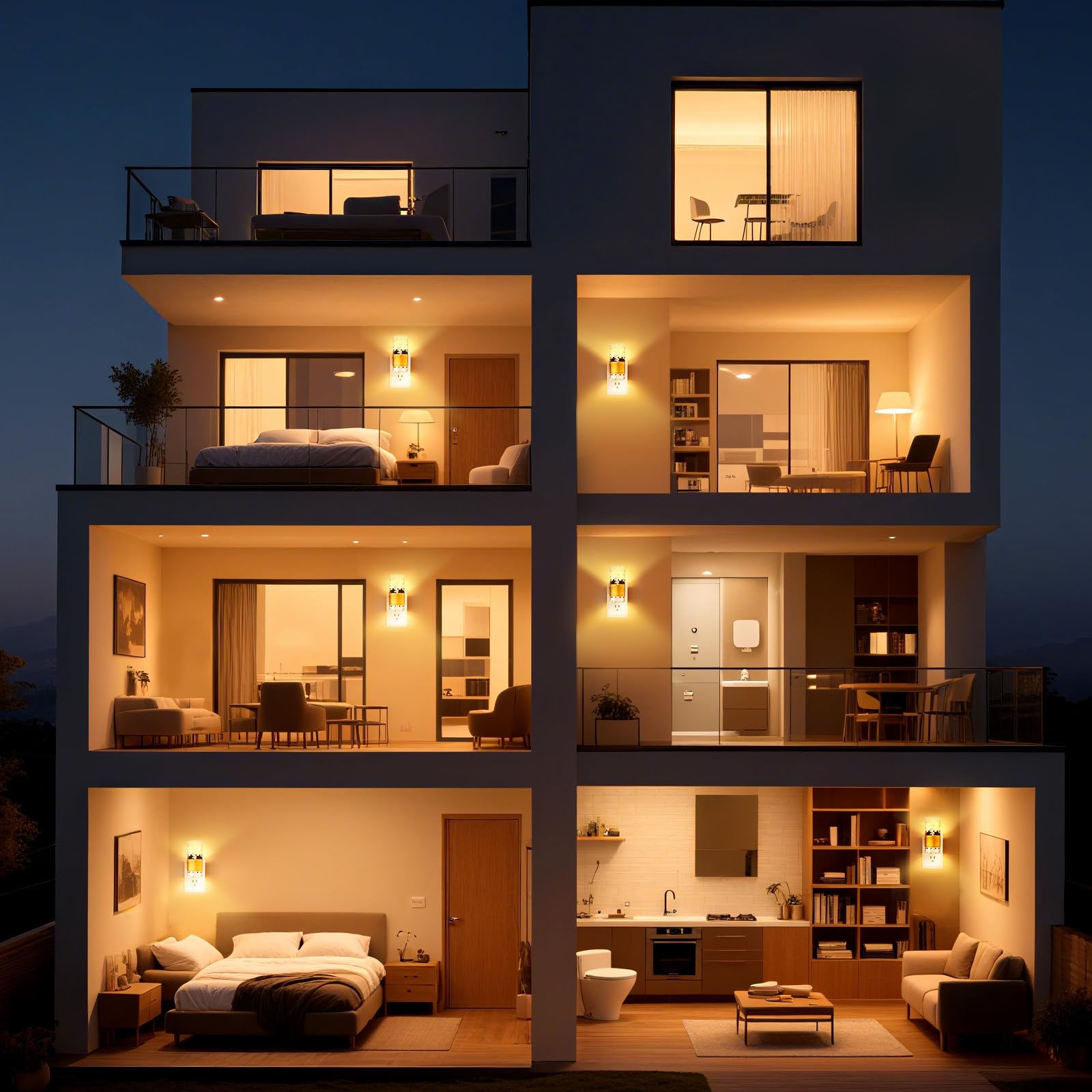 PKBD Night Light Plug in Wall with Dusk to Dawn Sensor, 3000K Warm White Light, Adjustable Brightness 100LM